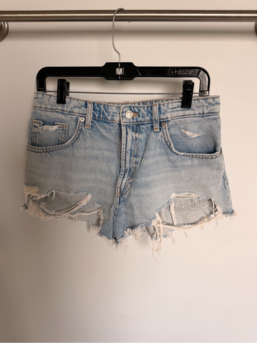 ZARA- Light Blue Distressed Denim Shorts- 8